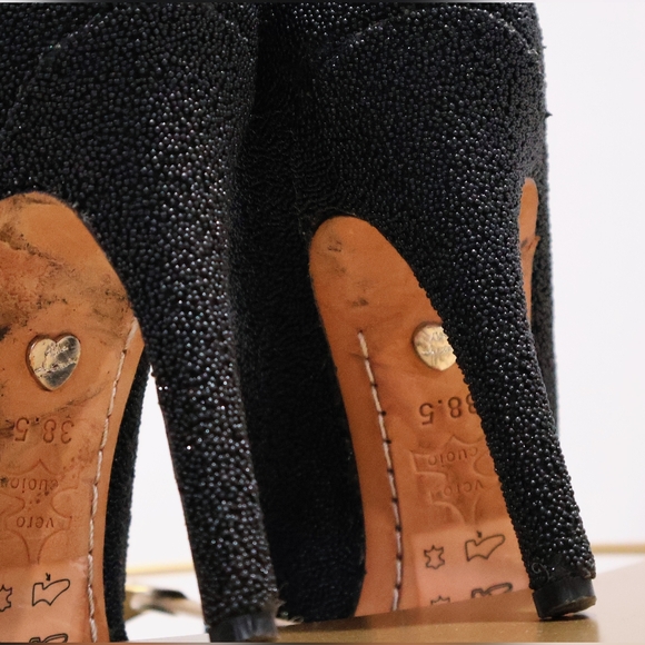 Alice + Olivia Dina Black Caviar Beaded Pointy Toe Heels Pumps - Picture 9 of 10